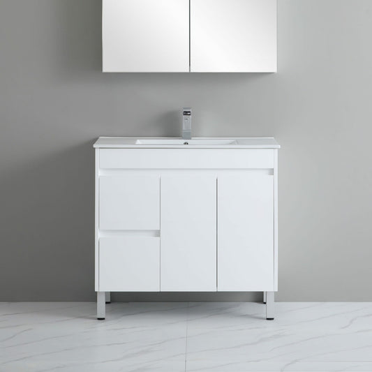 900mm Polar Floor Vanity PVC Left Side Drawers - Cabinet Only - Gloss White