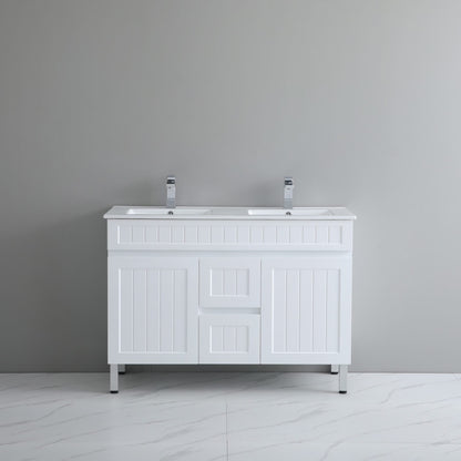Acacia Shaker Floor Vanity - Double Bowl - Matte White - 1500mm
