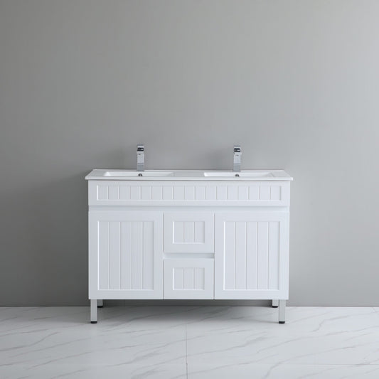 Acacia Shaker Floor Vanity - Double Bowl - Matte White - 1500mm