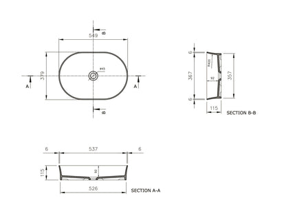 Fino 55x38 Counter Top Basin - Matte White