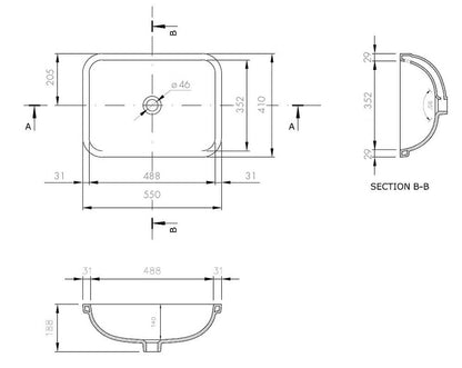Fino Large 55x41 Under Counter Basin - Gloss White