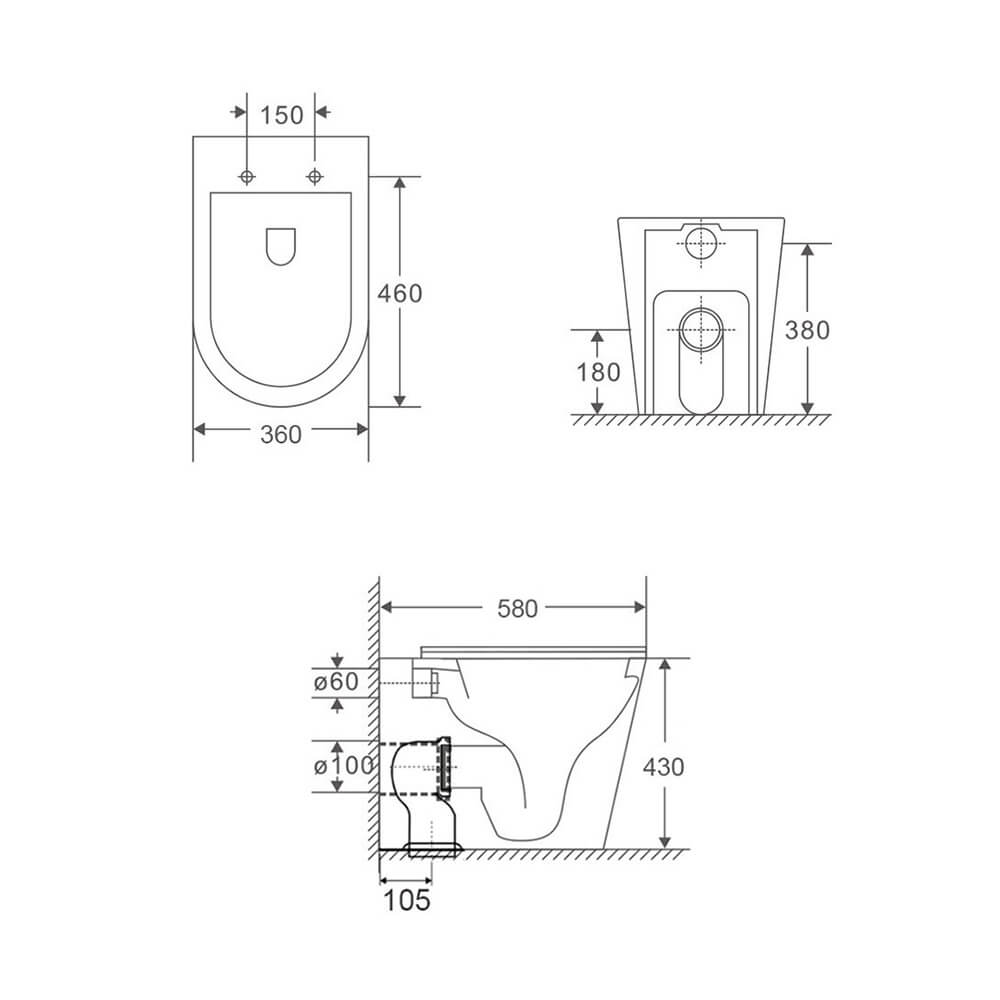 KIT - Fino WhisperFlush Matte White Floor Pan with thin seat, Inwall Cistern & Brushed Stainless Steel Button