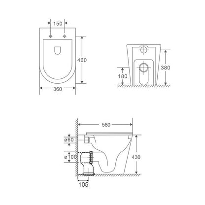 KIT - Fino WhisperFlush Matte White Floor Pan with thick seat, Inwall Cistern & Brushed Brass Button