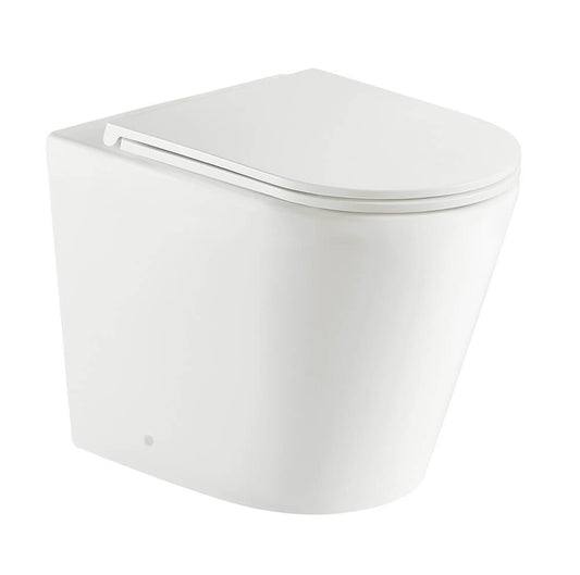 KIT - Fino WhisperFlush Matte White Floor Pan with thin seat, Inwall Cistern & Brushed Stainless Steel Button