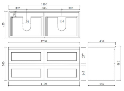 1200mm Fremantal Wall Hung Vanity PVC - Cabinet Only - Double Bowl - Matte White