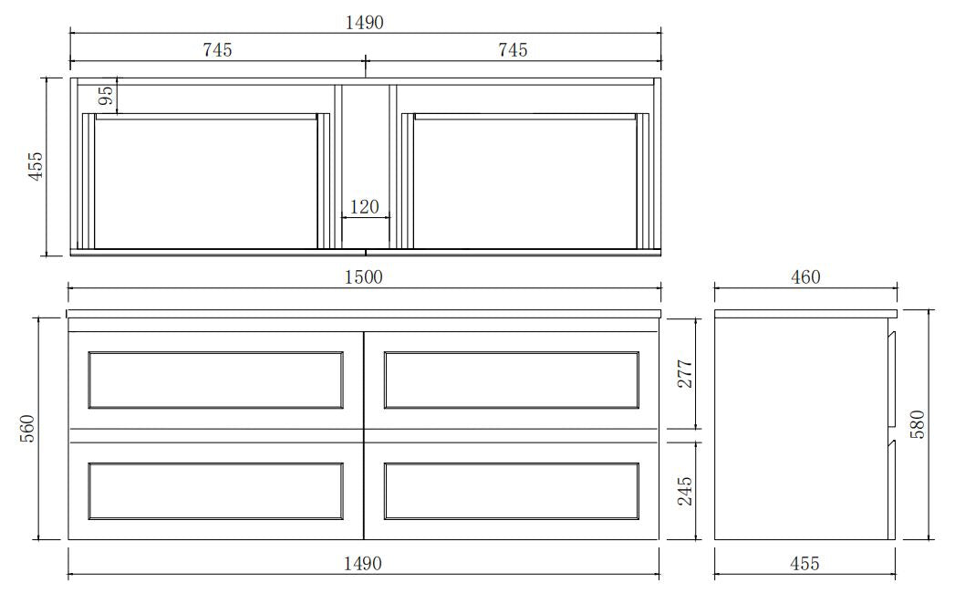 1500mm Fremantal Wall Hung Vanity PVC - Cabinet Only - Single/Double Bowl - Matte White