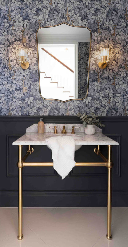 Mayer Brushed Brass Basin Stand With 90x55 Marble Top - 1TH