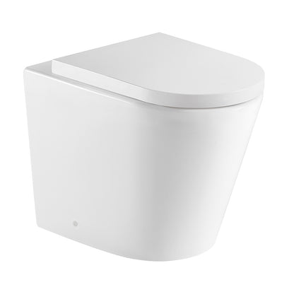 KIT - Fino WhisperFlush Gloss White Floor Pan with thick seat, Inwall Cistern & Brushed Stainless Steel Button