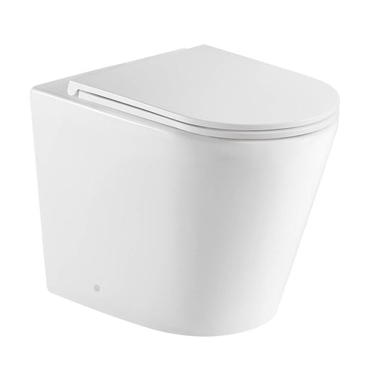 KIT - Fino WhisperFlush Gloss White Floor Pan with thin seat, Inwall Cistern & Brushed Stainless Steel Button
