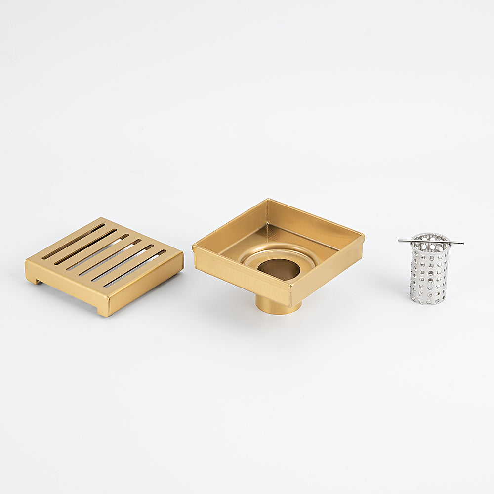Radiant Slotted Square Shower Grate - 100 mm + 74mm outlet - Brushed Gold