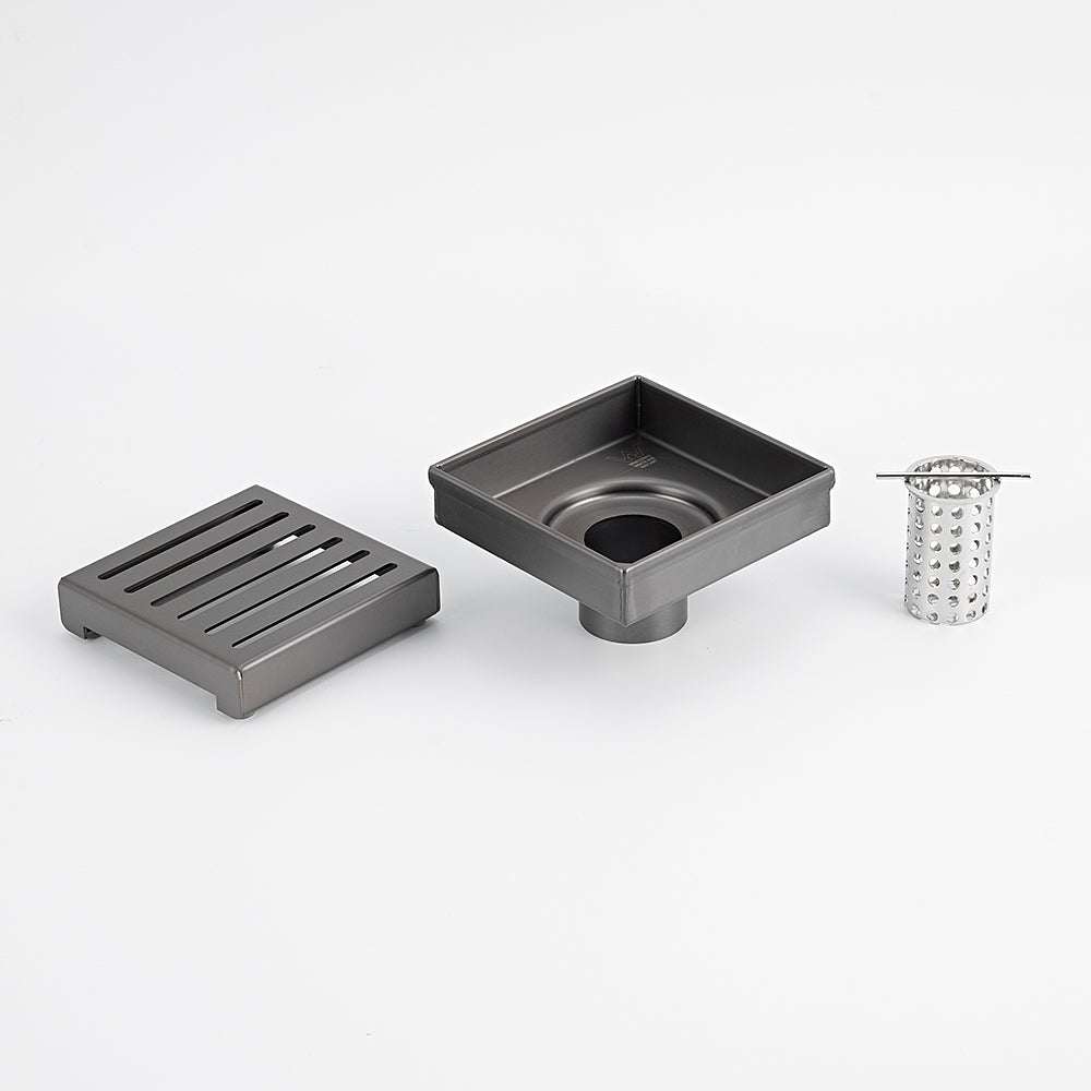 Radiant Slotted Square Shower Grate - 100 mm + 74mm outlet - Gunmetal Grey
