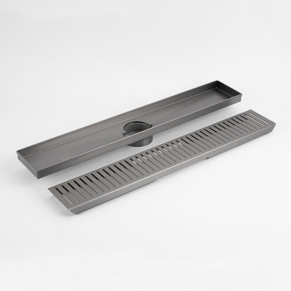 Radiant Slotted Linear Shower Grate - 700 mm length + 74mm outlet - Gunmetal Grey