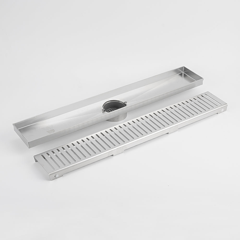 Radiant Slotted Linear Shower Grate - 800 mm length + 38mm outlet - Brushed Satin