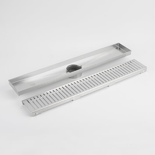 Radiant Slotted Linear Shower Grate - 900 mm length + 90mm outlet - Brushed Satin