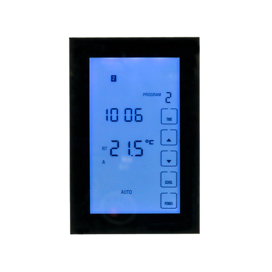 Radiant Glass Fronted vertical dual purpose thermostat & timer switch - black