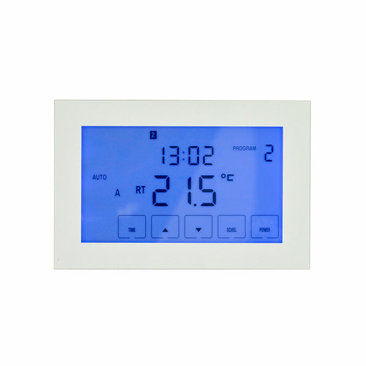 Radiant Glass Fronted horizontal dual purpose thermostat & timer switch - silver