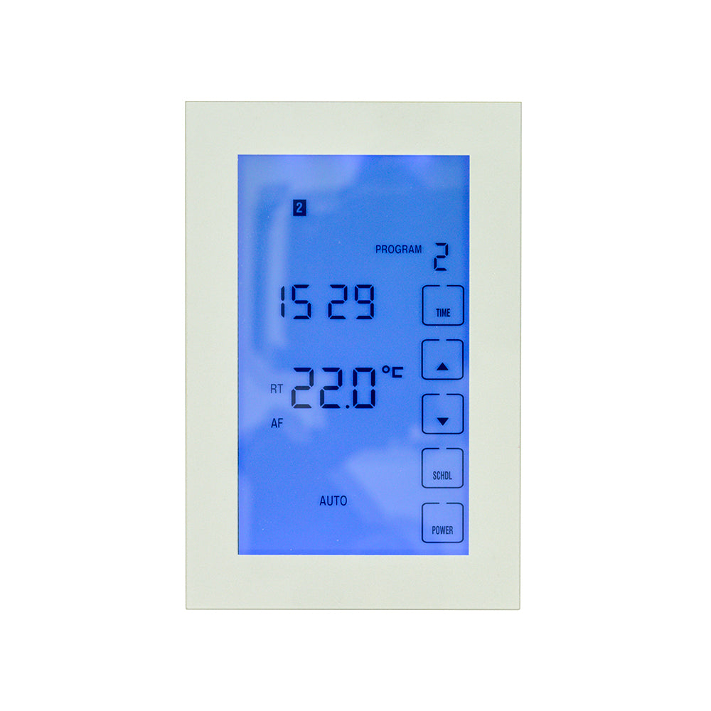 Radiant Glass Fronted vertical dual purpose thermostat & timer switch - silver