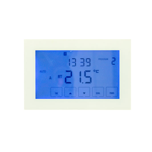 Radiant Glass Fronted touch screen thermostat horizontal mounted - white