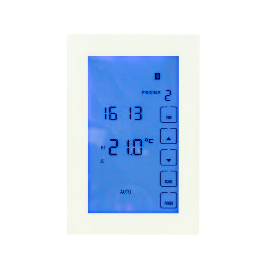 Radiant Glass Fronted vertical dual purpose WIFI thermostat & timer switch - White