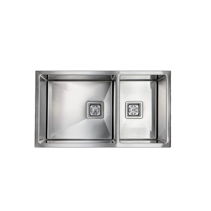 Vanté Double Bowl Kitchen Sink - R10 Corner - SS 304 Stainless Steel - 800mm - Brushed Finish
