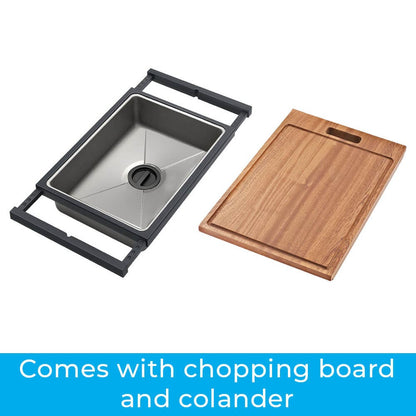 760mm Black Single Bowl Workstation Kitchen Sink with Steps - Granite