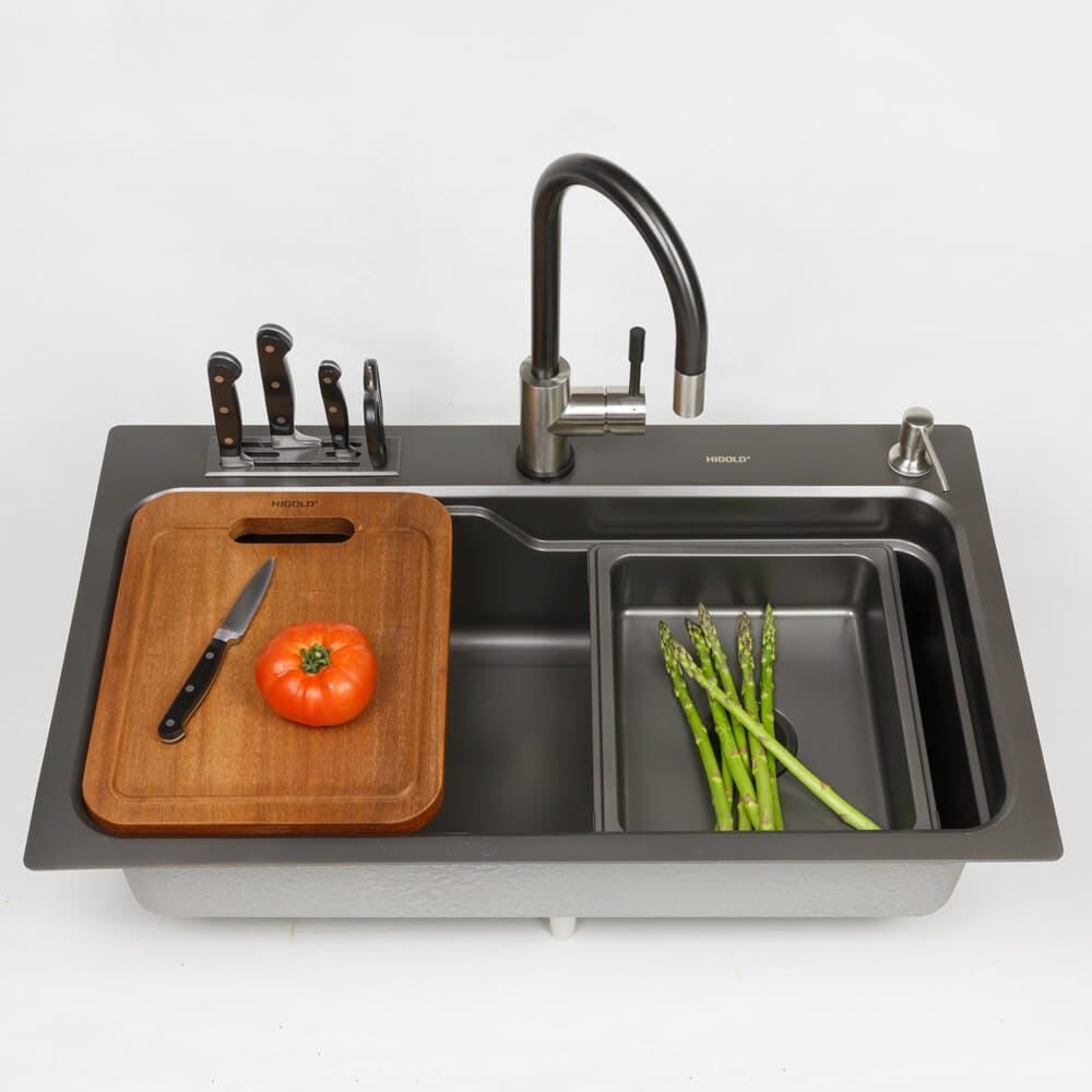 800mm Gun Metal Belle Luxe 2.0 Single Bowl Workstation Kitchen Sink - Dual Step - Nano Coated Stainless Steel Panel - Anti-Scratch