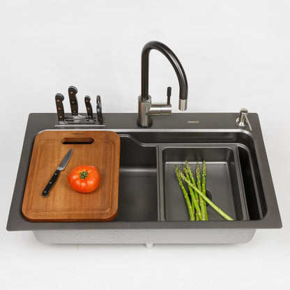 800mm Gun Metal Belle Luxe 2.0 Single Bowl Workstation Kitchen Sink - Dual Step - Nano Coated Stainless Steel Panel - Anti-Scratch