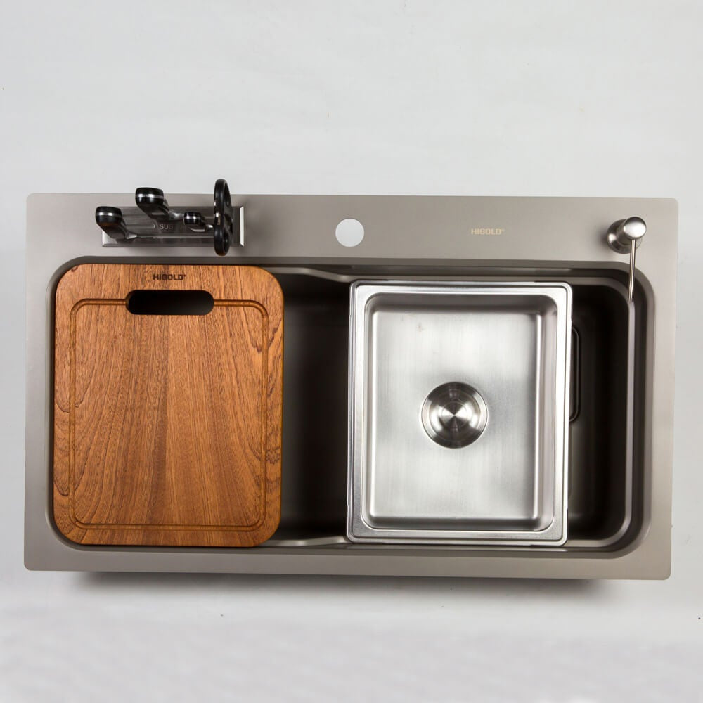 800mm Gun Metal Belle Luxe 2.0 Single Bowl Workstation Kitchen Sink - Dual Step - Nano Coated Stainless Steel Panel - Anti-Scratch