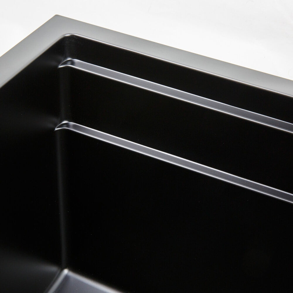 760mm Black Single Bowl Workstation Kitchen Sink with Steps - Granite
