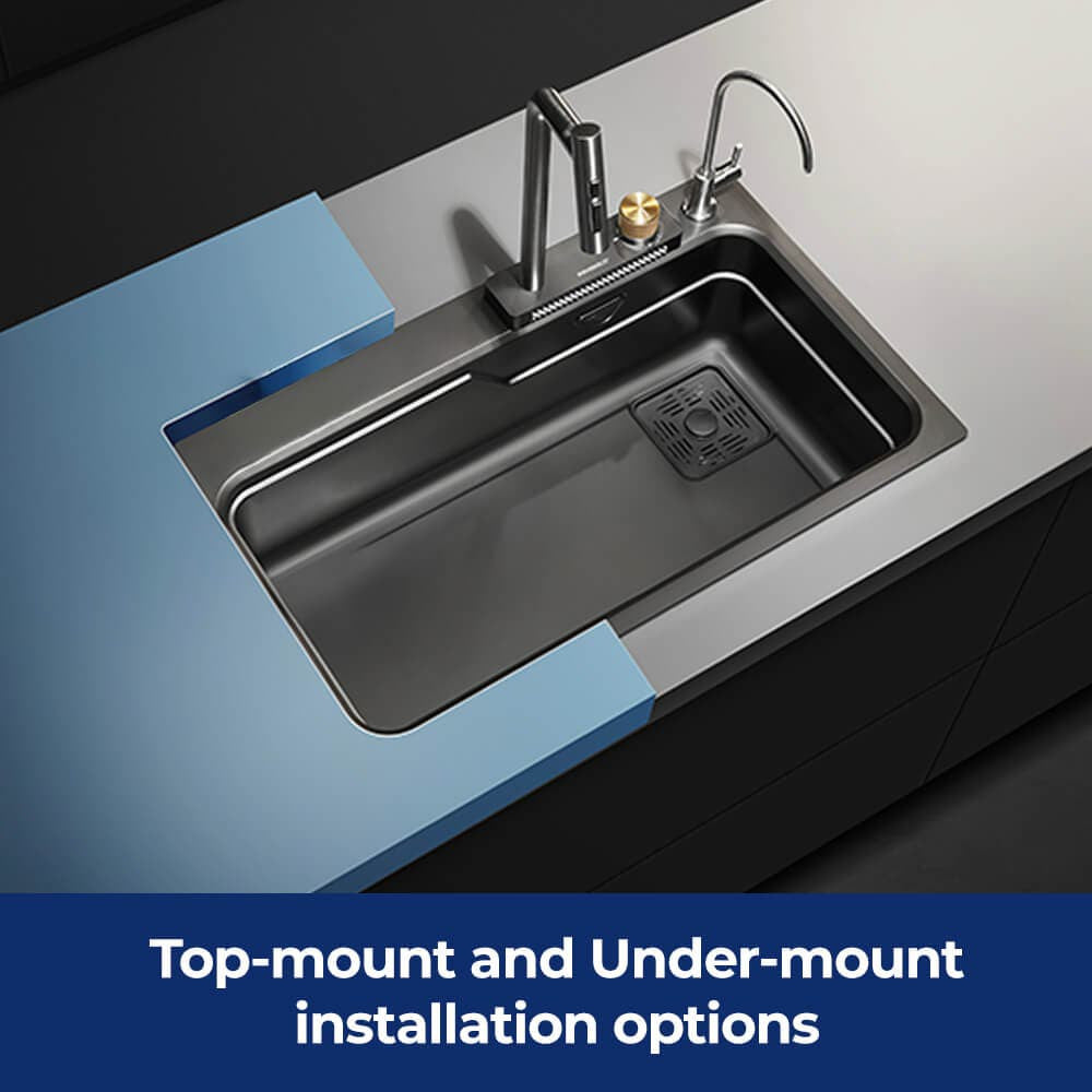 Belle Luxe 3.0 PRO Single Bowl Workstation Kitchen Sink - Slide Lip - Stainless Steel - 750mm - Anti-Scratch Matte Black Nano StoneGuard™