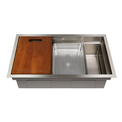 820mm Stainless Steel PINIZ 1 & 1/2 Bowl Workstation Kitchen Sink - Slide Lip - Nano Coated 1.2mm Thick Stainless Steel - Anti-Scratch