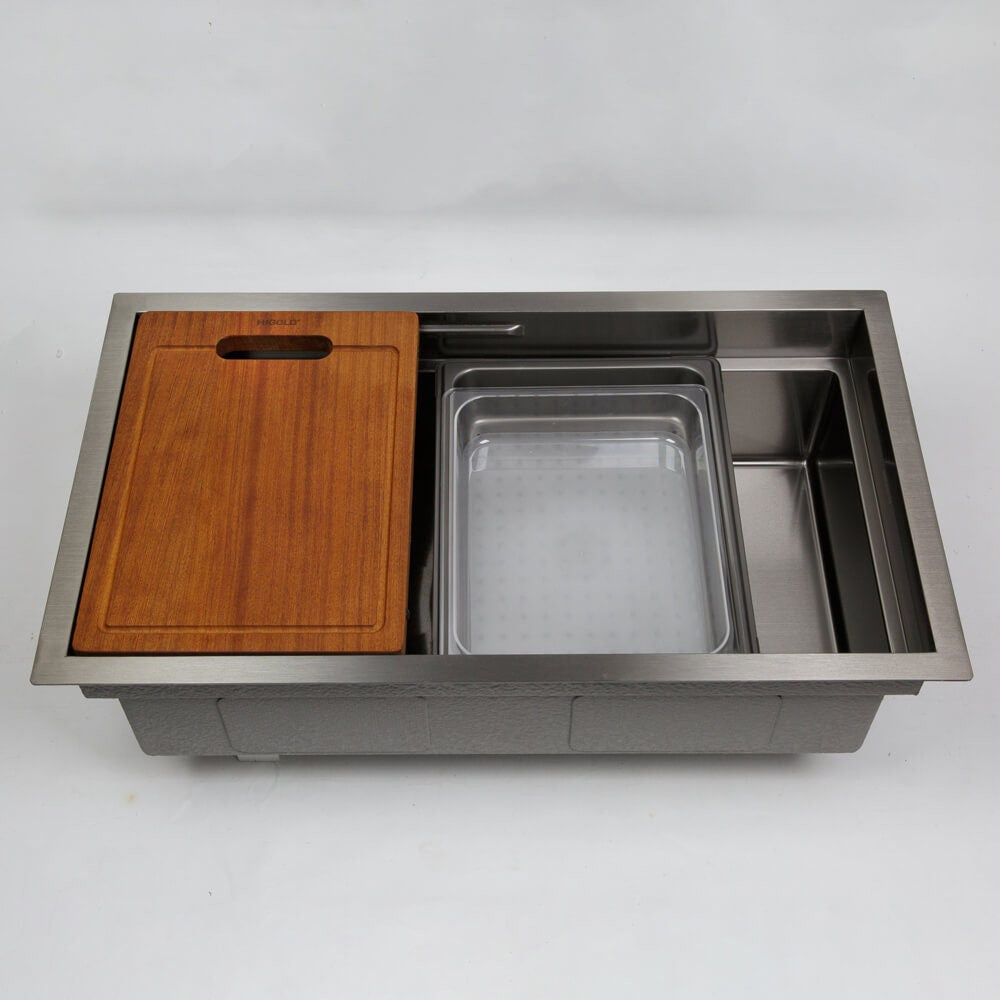750mm Gun Metal PINIZ Single Bowl Workstation Kitchen Sink - Slide Lip - Nano Coated 1.2mm Thick Stainless Steel - Anti-Scratch