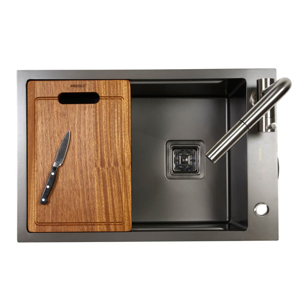 680mm Gun Metal Single Bowl Workstation Kitchen Sink - Slide Lip - Nano Coated Stainless Steel - Anti-Scratch