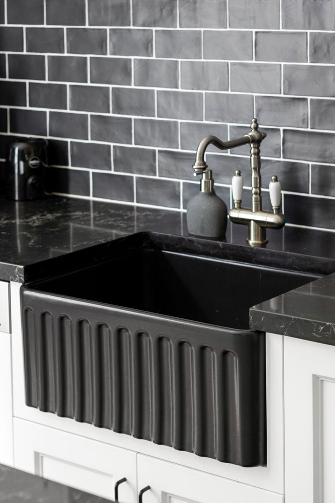 KIT - Novi 60x46 Fireclay Butler Sink â€“ Matte Black With Overflow Incl. Waste