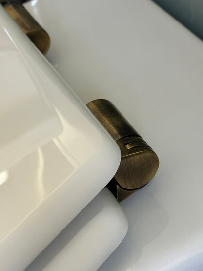 Claremont White Soft Close Toilet Seat â€“ Antique Brass Hinges