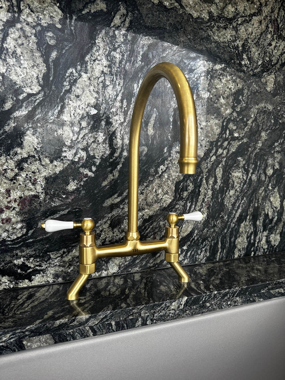Ludlow Bridge Mixer Tap with Metal Handle - Brushed Brass