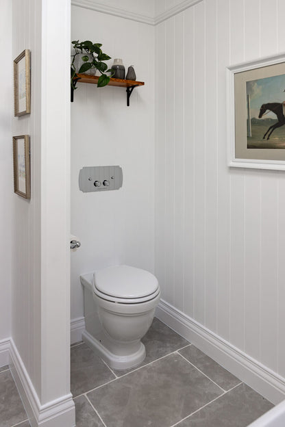 Claremont Floor Pan with Soft Close Seat, Inwall Cistern & Claremont Brushed Nickel Flush Plate