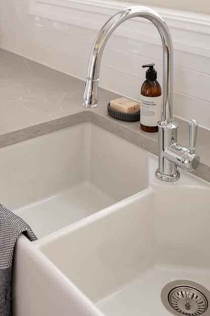 Chester 80x50 NTH Double Bowl Fireclay Sink - no overflow, one tap hole