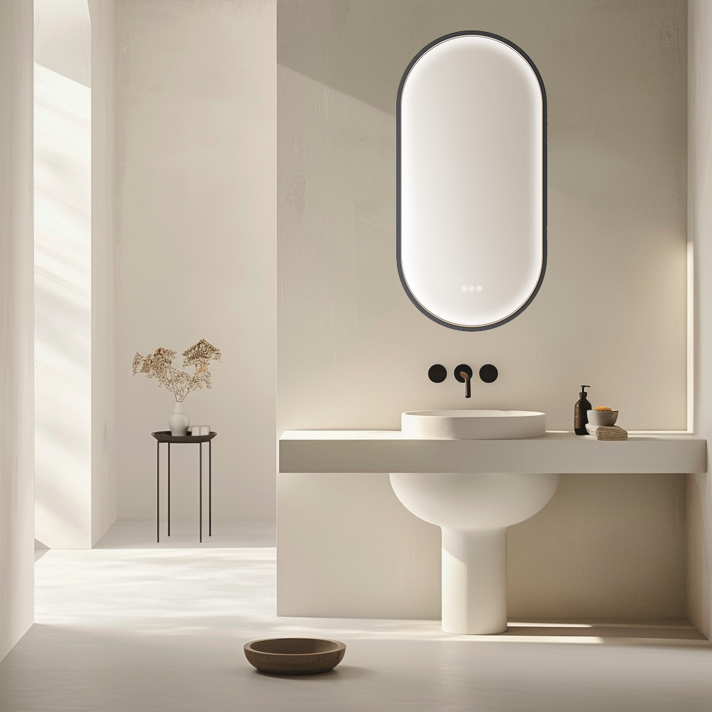 Radiant KÄPSEL - Matt Black - 500mm x 1000mm LED Mirror