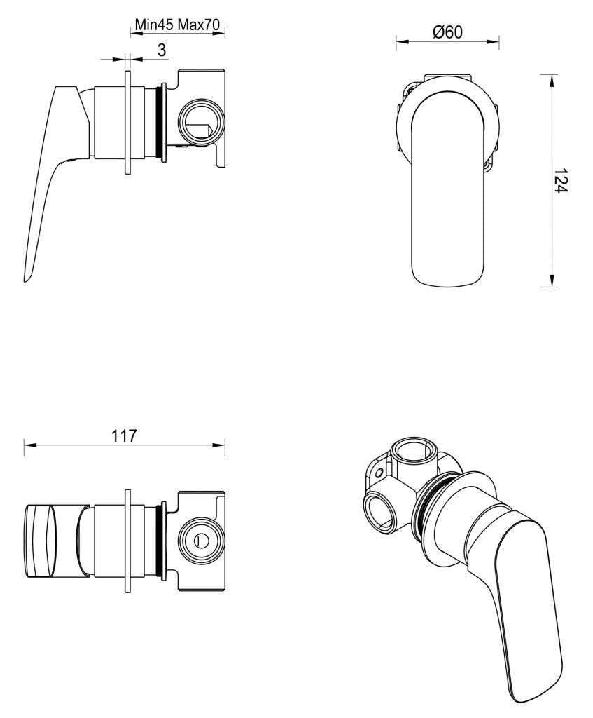 Kaza Shower Mixer - Round - TRIM KIT - Brushed Nickel