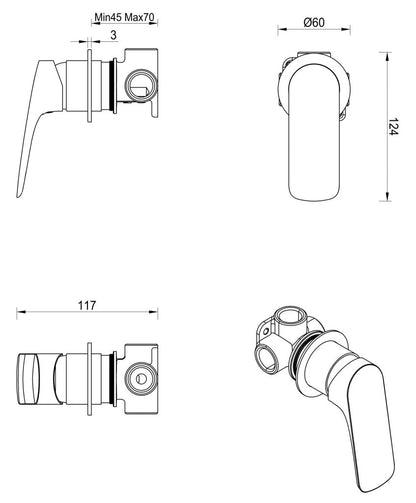 Kaza Shower Mixer - Round - TRIM KIT - Brushed Nickel