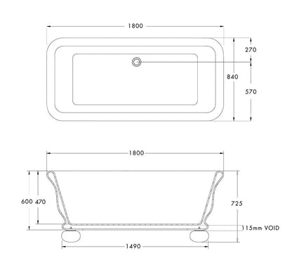 Kirkham 180 TitanCast Solid Surface Bath With Ball Feet - Gloss White