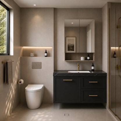 900mm  Kingsley Federation Fluted Wall Hung PVC Right Drawer Cabinet - Matt Black - Cabinet Only