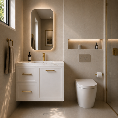 750mm  Kingsley Federation Fluted Wall Hung PVC Left Drawer Cabinet - Matt White - Cabinet Only
