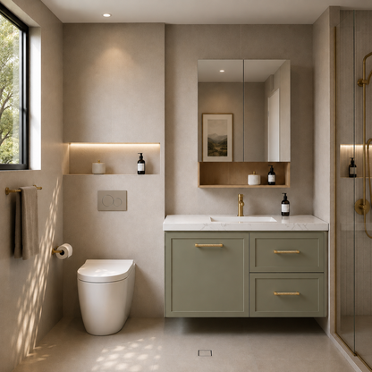 900mm  Kingsley Federation Fluted Wall Hung PVC  Right Drawer Cabinet - Olive Green - Cabinet Only