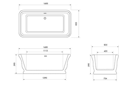 Kirkham 160 x 85 TitanCast Bath - Satin Silk White
