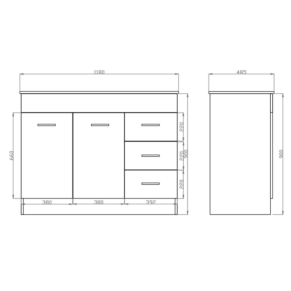 1180mm PVC Kitchenette Cabinet with Stainless Steel Sink - Gloss White
