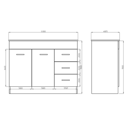 1180mm PVC Kitchenette Cabinet with Stainless Steel Sink - Gloss White