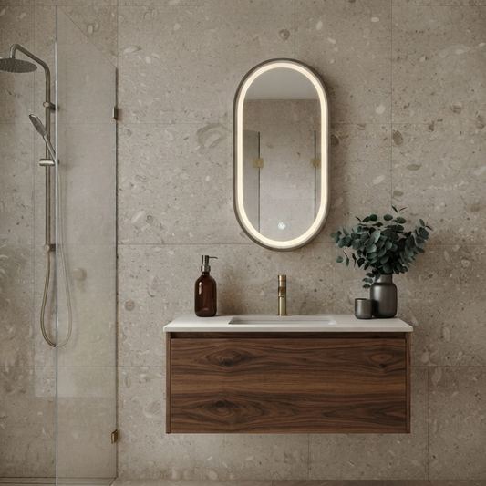 Matte Gunmetal Oval Framed LED Mirror - 500x1000mm (MBGM-OL50100)