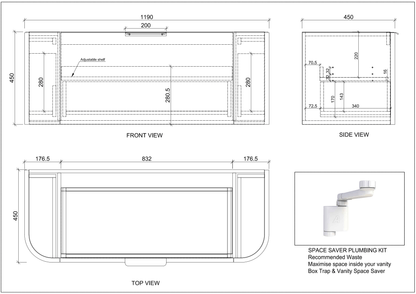 1500mm *Matt Black plywood              * Big curved edge shaker style                       *1 tier  2 big drawers   2 side drawers                   * Wall Hung